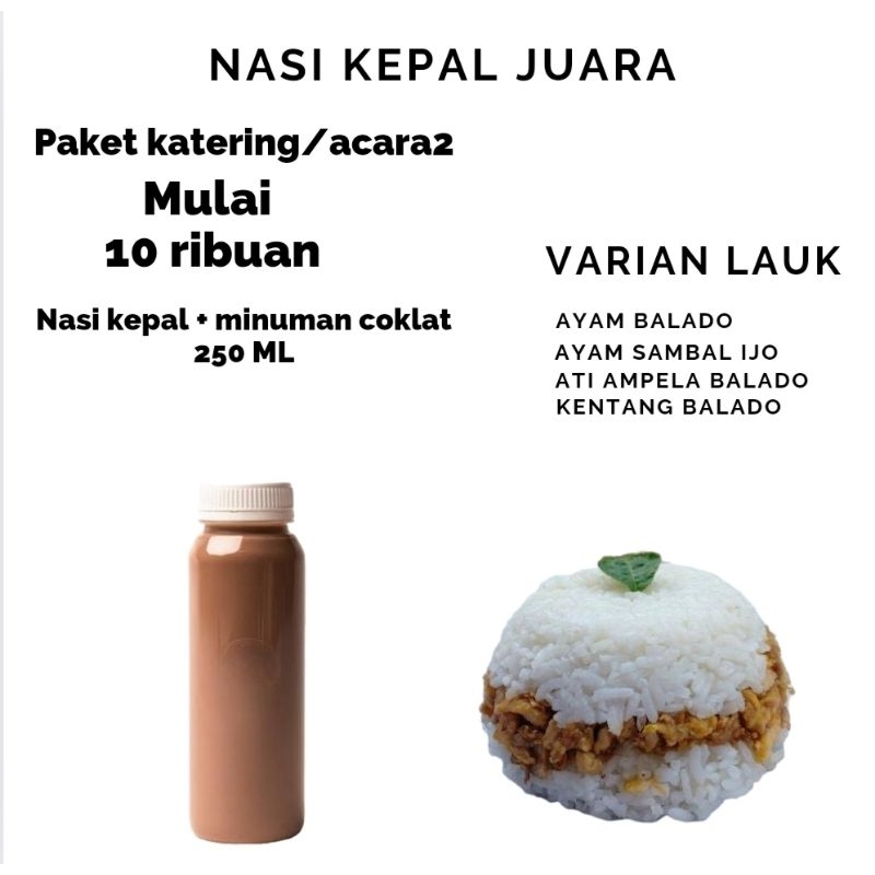 

paket makan katering/acara2 nasi kepal + minuman coklat 250Ml