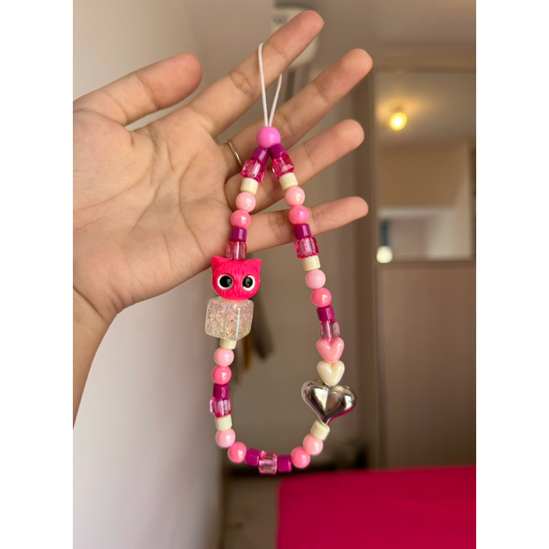( PINK CAT ) PHONE STRAP / BEADS / GANTUNGAN HP / CHARM PHONE