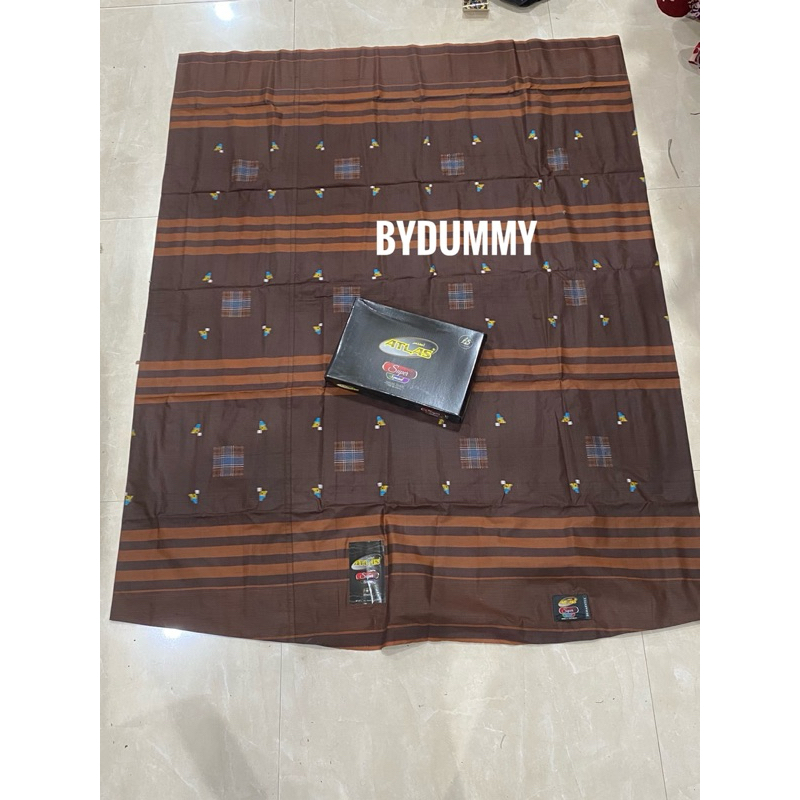 Sarung Atlas super special premium motif songket timbul warna cokelat tua 3 ada kembang nya