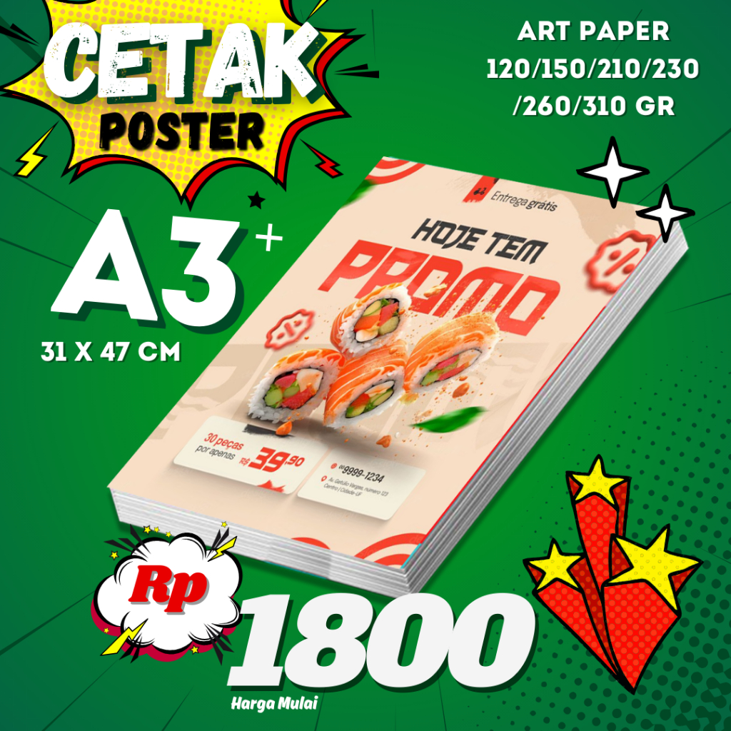 

Cetak murah A3+ Artpaper 120 gsm / Cetak Art carton120 gsm A3+ / Cetak Ap 120 A3+