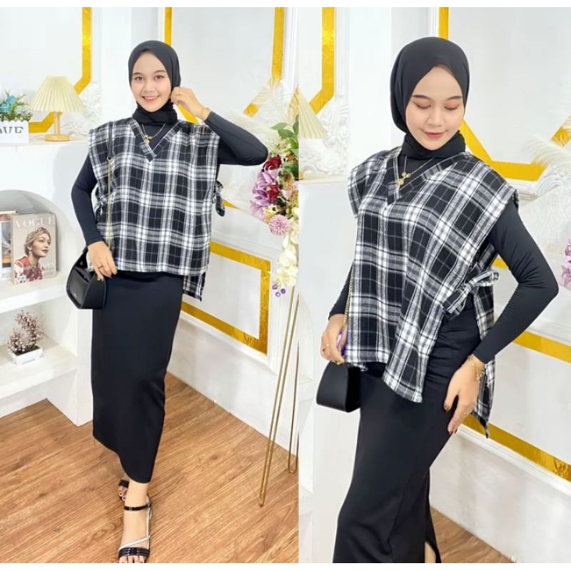 VEST FLANEL ROMPI WANITA KOTAK-KOTAK MURAH STYLE WANITA KOREA