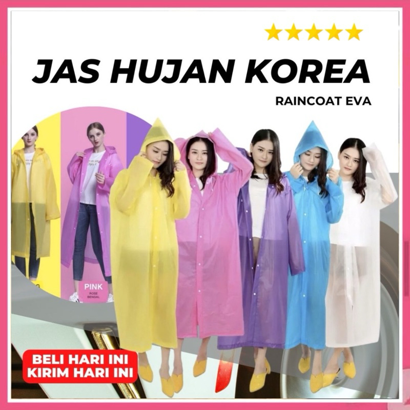 JAS HUJAN KOREA STYLE FASHIONABLE BAHAN TEBAL / JAS HUJAN VIRAL TRANSPARAN