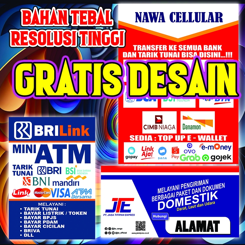 BANNER | SPANDUK | BANNER KONTER BRILINK | FREE DESIGN | BAHAN TEBAL | 1 HARI JADI LANGSUNG KIRIM | 