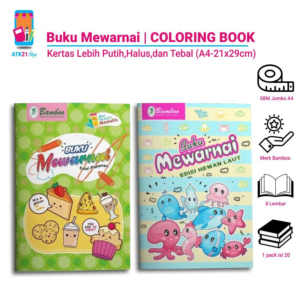 

BAMBOO New Coloring Book Buku Mewarnai Anak A4 8 Lembar 16 halaman - Ukuran(25x30cm)