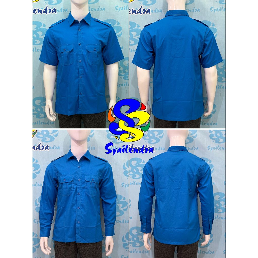 Kemeja PDH Polos Warna Biru Turkish