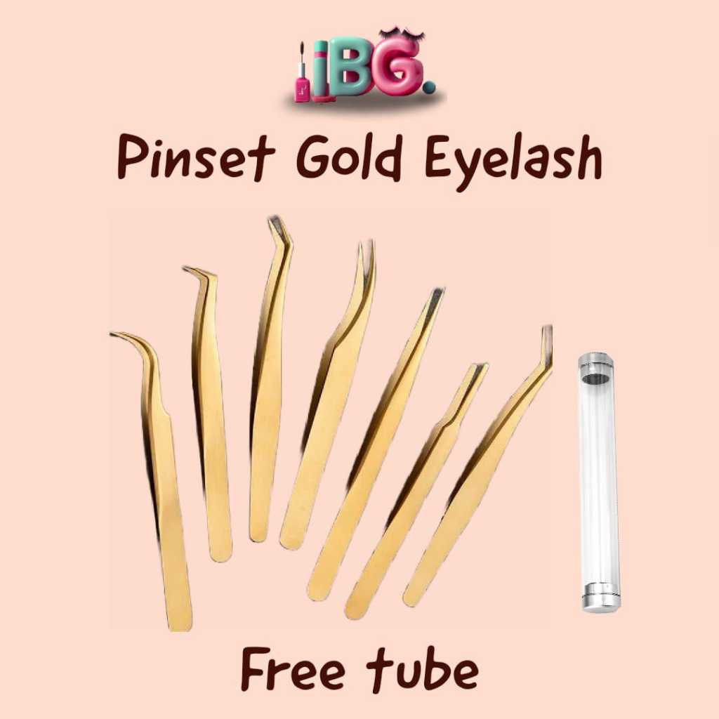 Pinset Gold Eyelash Extension Free Tube / Pinset Eyelash Stainless / Eyelash Tweezers /  Pinset Bulumata Warna Gold