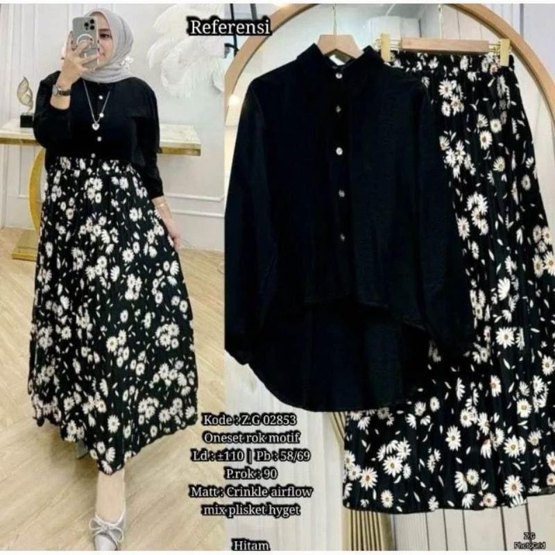 SET ROK PLISKET MOTIF BUNGA MATAHARI ONE SET ROK SUNNY PREMIUM