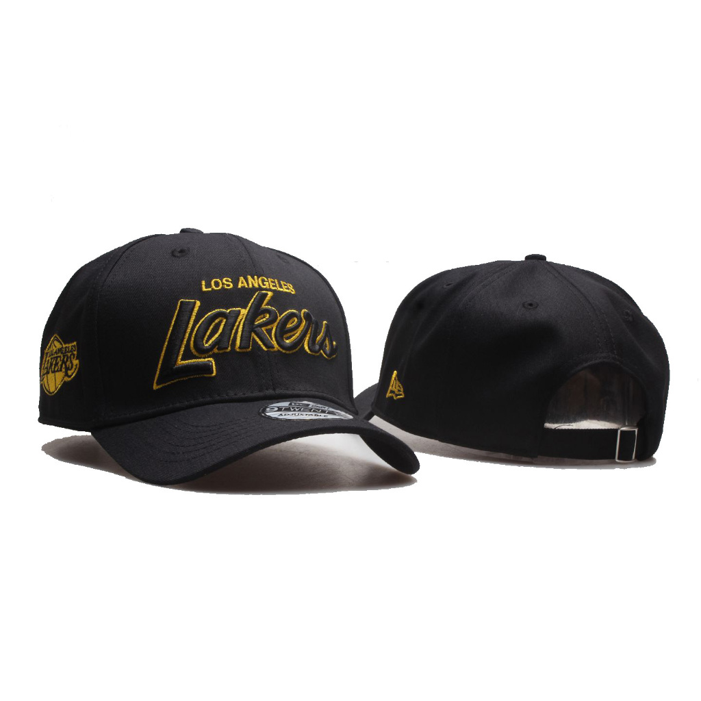 Topi Baseball NBA LA Lakers Full Black List Font Yellow Logo Bordir