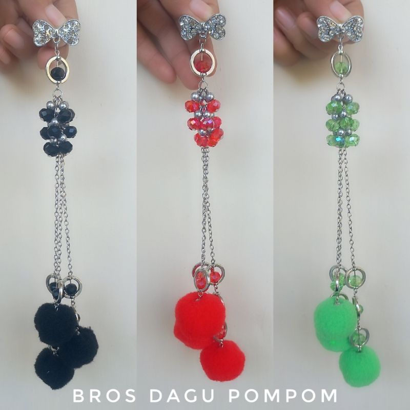 BROS DAGU JUNTAI PANJANG BTOS DAGU JUNTAI POMPOM KRISTAL CANTIK