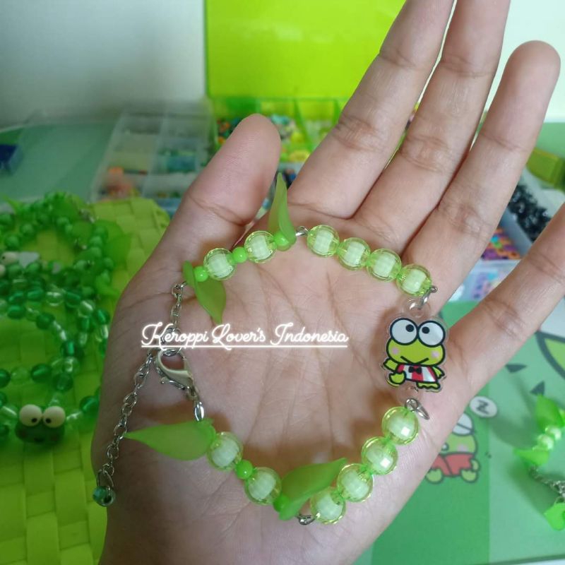 Gelang Keroppi Handmade Full Hijau | Keroppi Craft | Gelang Dewasa Lucu | Gelang Rantai Keroppi