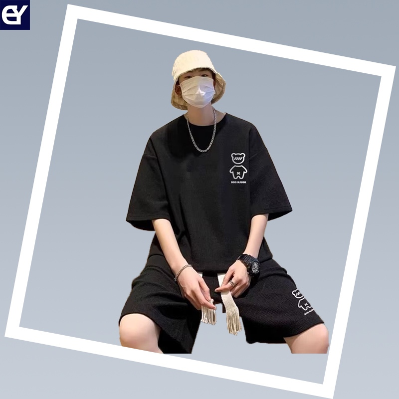 【Gaya panas】setelan kaos pria celana pendek hitam kaos pria keren celana pendek pria santai