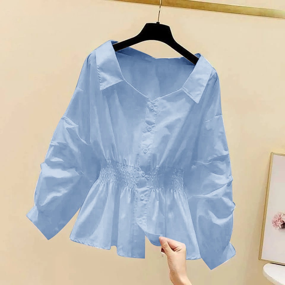 SEVEN.CLOTH - Mila Shirt / Blouse Katun / Kemeja / Atasan / Pakaian Wanita / Pinggang Karet / Lengan