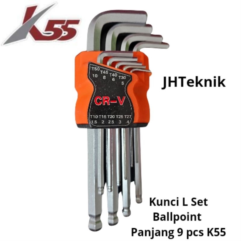 JHTeknik Kunci L Ballpoint Panjang 9 pcs K55