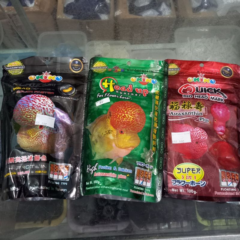 Okiko Pelet Pakan Ikan Louhan Okiko Platinum Okiko Head Up Huncher Okiko Quick Red Mark 100g