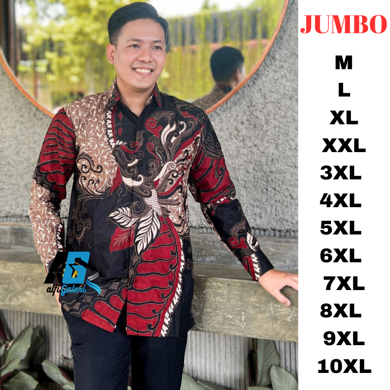 BATIK JUMBO Kemeja Batik Lengan Panjang Big Size Seragam Atasan Batik Pria Modern