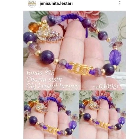 emas 375 charm sisik,dan gelang kristal luxury
