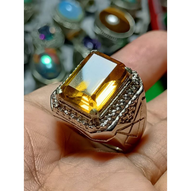 Batu cincin yellow citrin king safir blue topaz merah Siam ijo peridot cincin pria keren masa kini