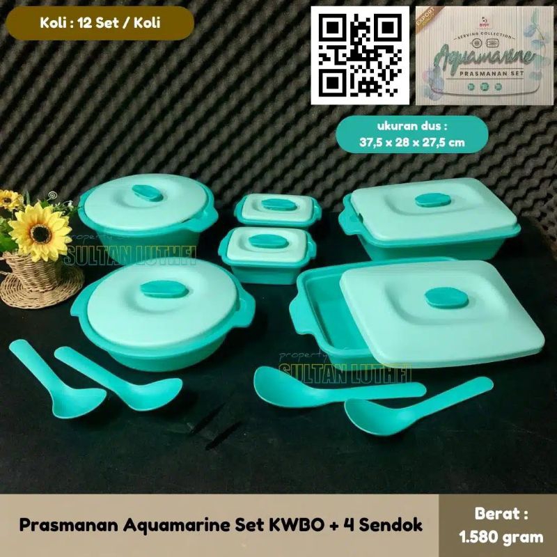 Prasmanan Aquamarine Set KWBO + 4 SendokDeskripsi PRASMANAN SERVING SET PLASTIK AQUAMARINE Aquamarin
