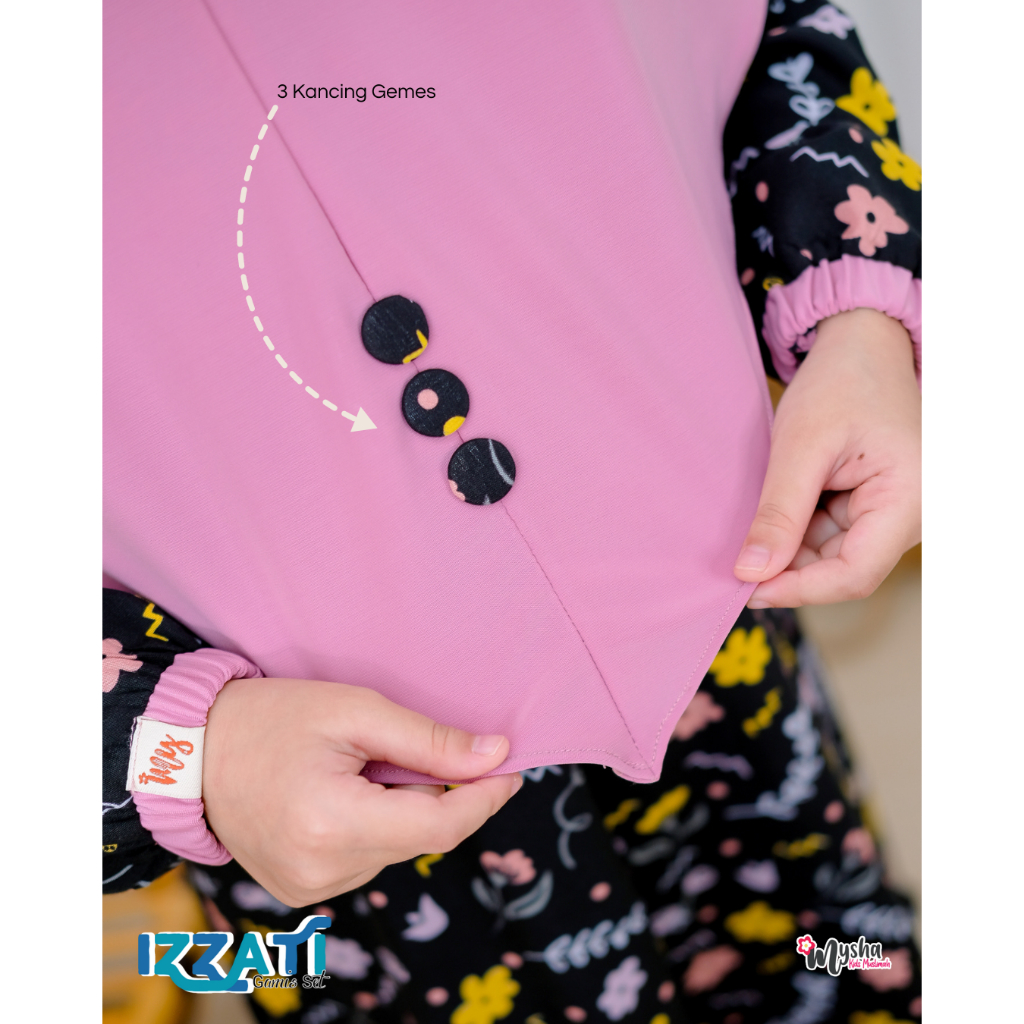 KUALITAS SUPER Mysha Kids Muslimah - Gamis Anak Perempuan Baju Muslim Anak IZZATI Set Hijab 1-12 th