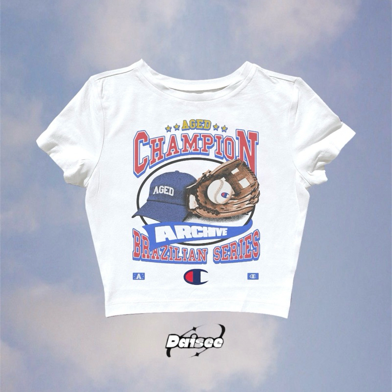 Champion Crop Top Baby Tee Kaos Wanita