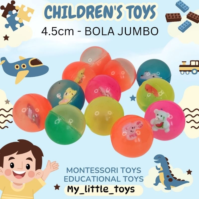 Bola karet besar 4.5cm bisa buat main bekel motif boneka