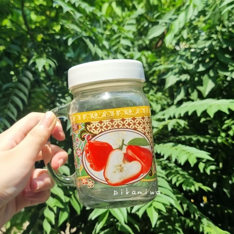 1 PCS HARVEST JAR MOTIF BUAH BATIK gelas tutup gelas gagang gelaa motif gelas kaca