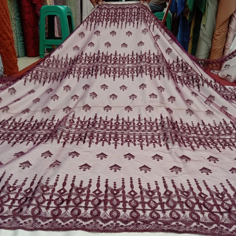 (COD) Bahan kain Tille Sapto bordir etnik terbaru/ Bahan kain Tille Sumba premium,kebaya,gamis tunik