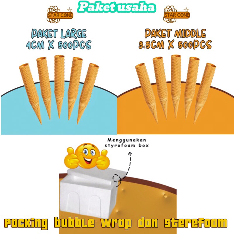 

PAKET USAHA STARCONE 500pcs conelo large 4cm+conelo middle 3,5cm 500 pcs