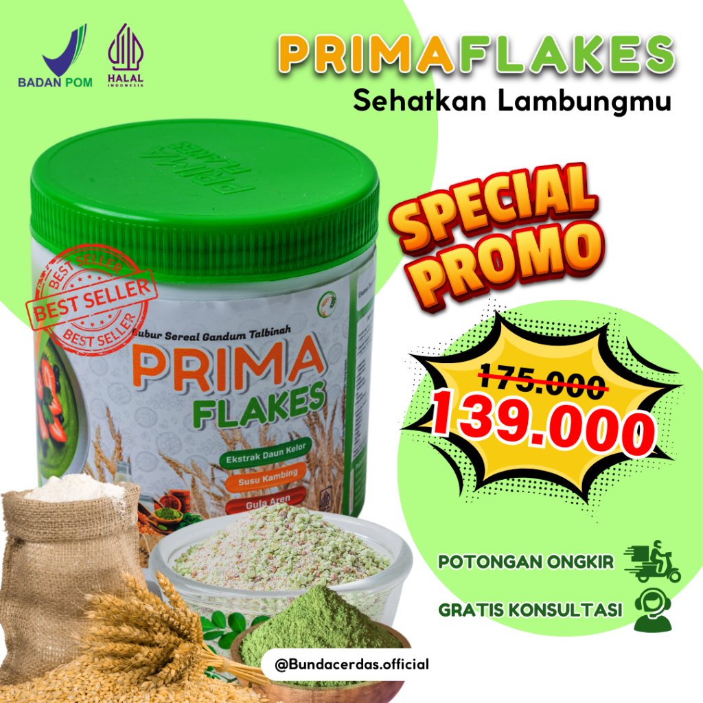 

PRIMAFLAKES Superfood Gandum Talbinah & Ekstrak Daun Kelor Bantu Atasi Maag, Asam Lambung & Gerd