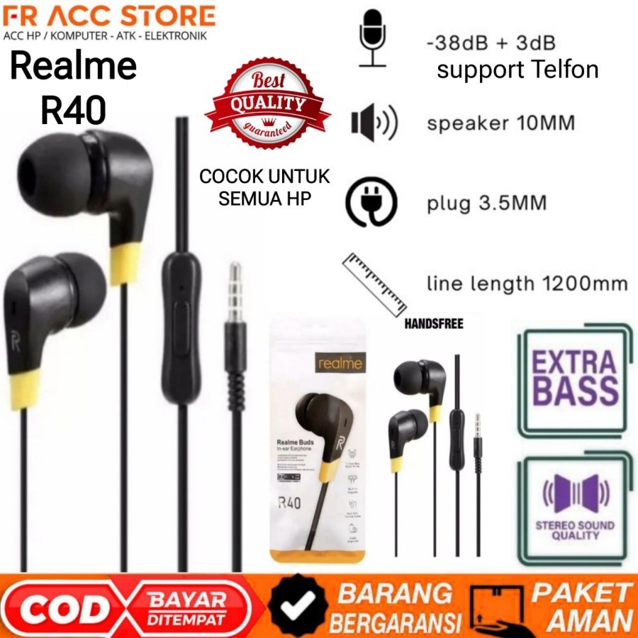 Headset Realme R40 with microphone Earphone Realme R40 Bass Stereo