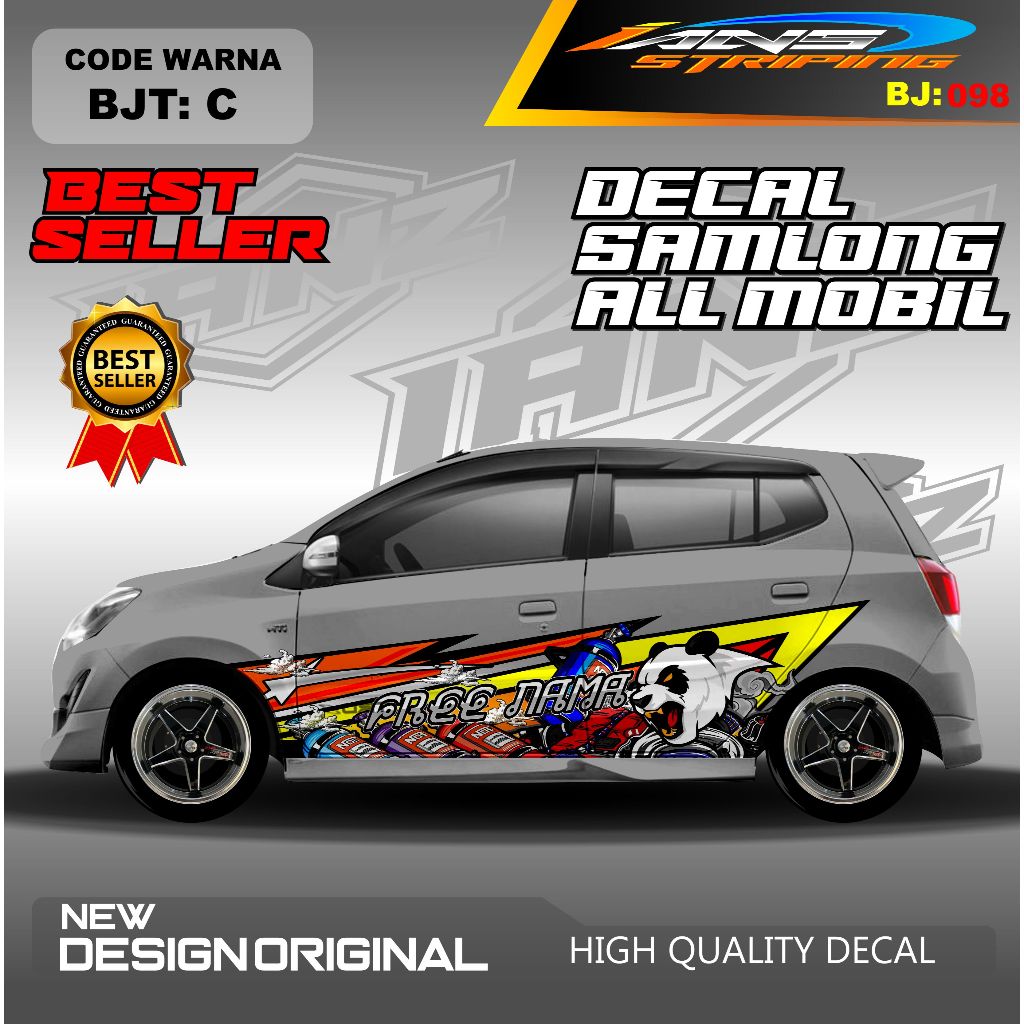 BJT098-LIVERY MOBIL LANGSUNG CETAK BRIO IGNIS KIA PICANTO-STIKER DECAL GRATIS CUSTOM TULISAN