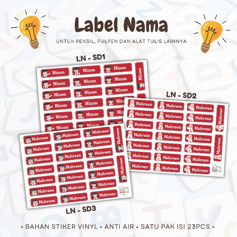 

LABEL NAMA ATK, TEMPAT MAKAN, BOTOL | LABEL ALAT SEKOLAH ANAK