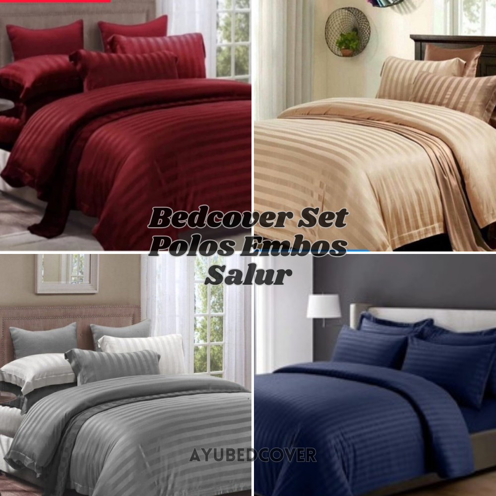 Bed Cover Set Sprei Lengkap Polos Salur Embos Ukuran 90x200, 120x200, 160x200, 180x200, 200x200 - Ay