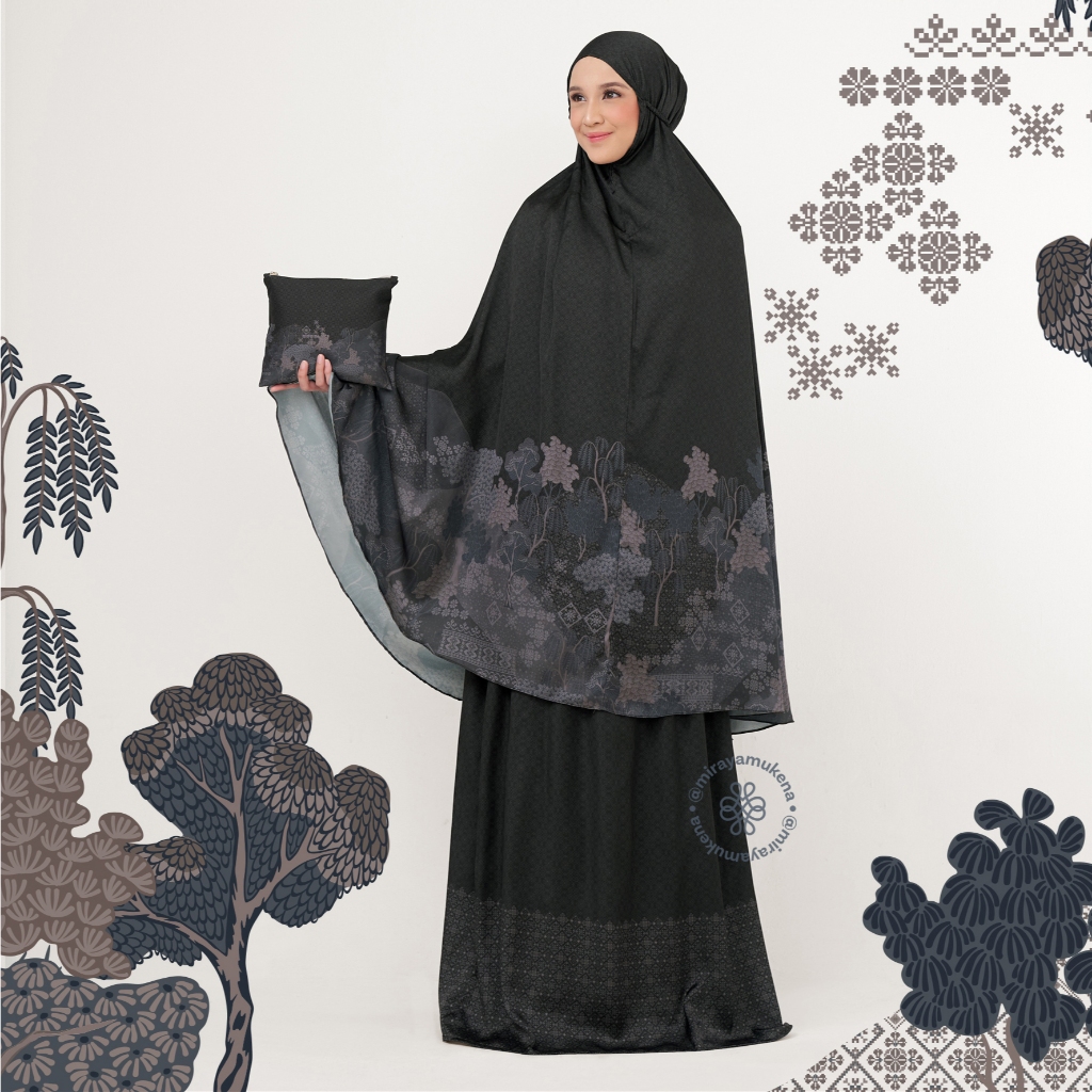 PRODUK BARU Mukena Travel Miraya Jardin Black Satin Silk **