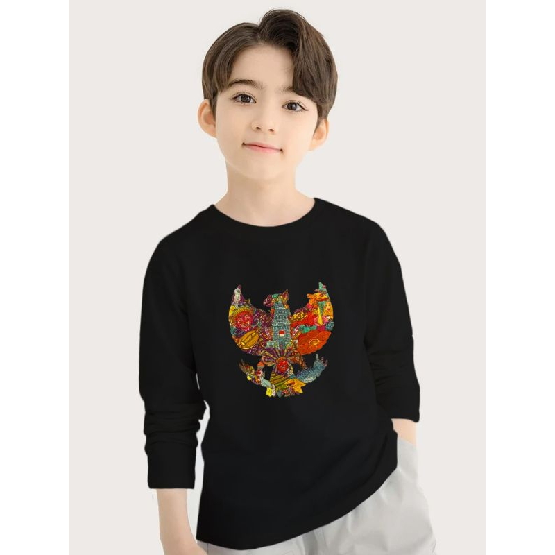 Kaos Anak Laki Lengan Panjang Motif Garuda Batik