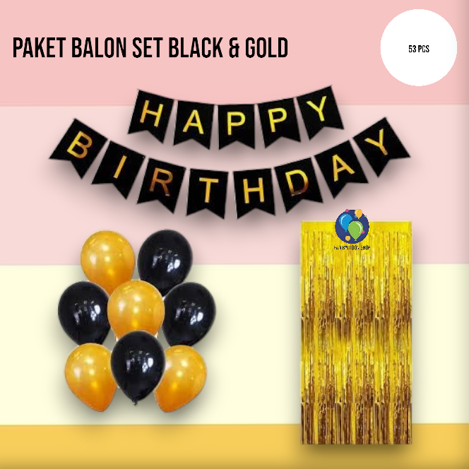 Paket Balon Black Gold Ulang Tahun / Set Dekorasi Happy Birthday