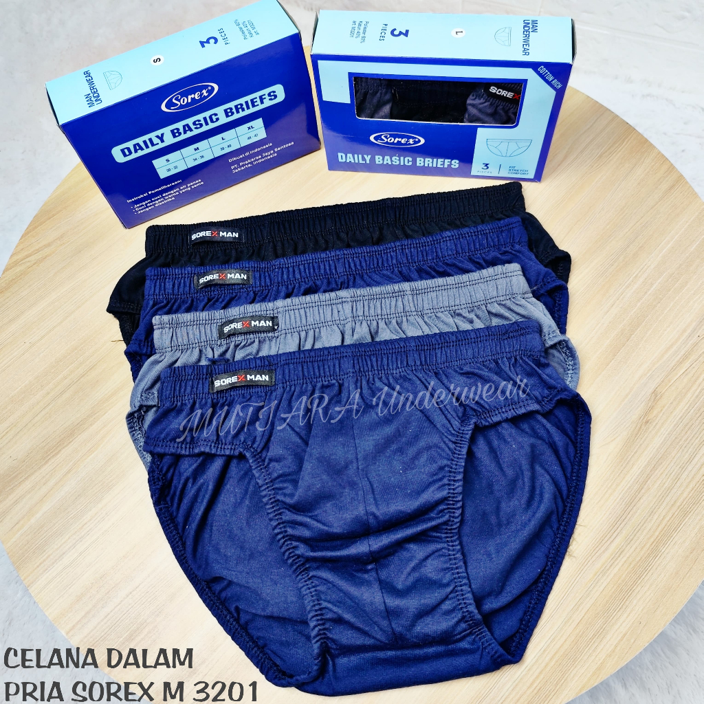 Celana Dalam Katun Pria Sorex M3201 Satuan Dan Kotakan isi 3pcs Ukuran M-XL / Celana Dalam Laki-Laki