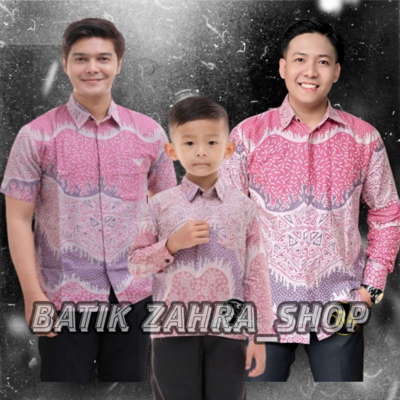 Kemeja Batik Anak Laki-laki Lengan Panjang Couple Batik Ayah dan Anak Cowok Batik Motif PIRAMID PINK