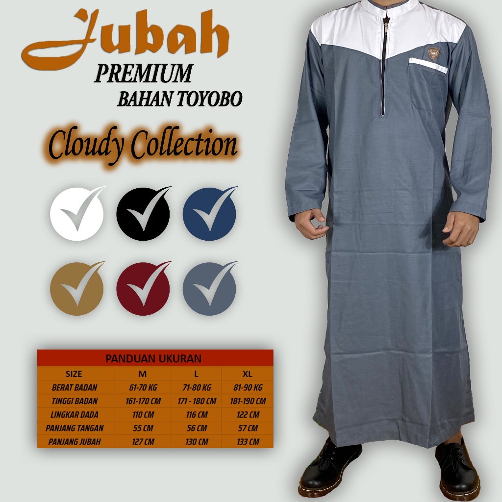 CLOUDY COLLECTION - JUBAH DEWASA MUSLIM TOYOBO ROYALMIX LENGAN PANJANG MODEL KOMBINASI WARNA GAMIS P