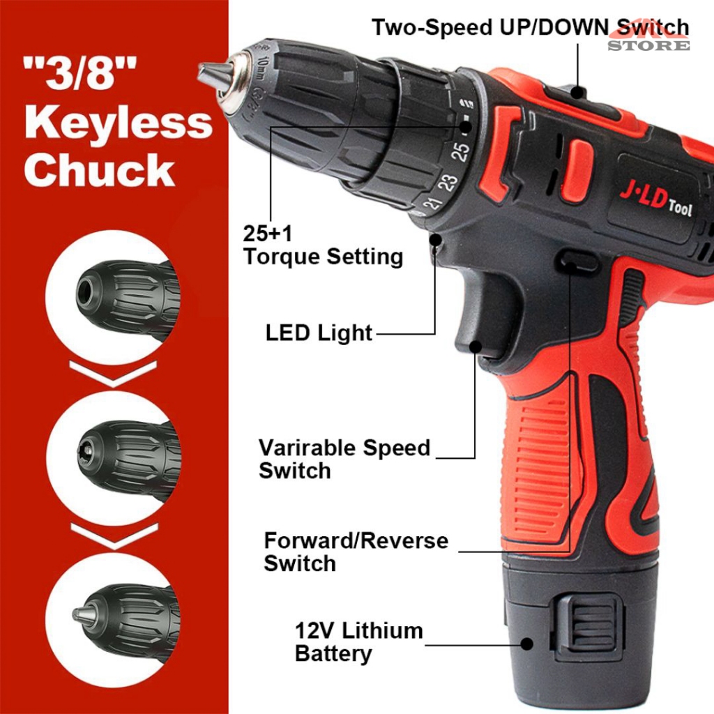Mesin Bor Portable Cordless JLD 12V 10mm Chuck Bor Besi Tembok