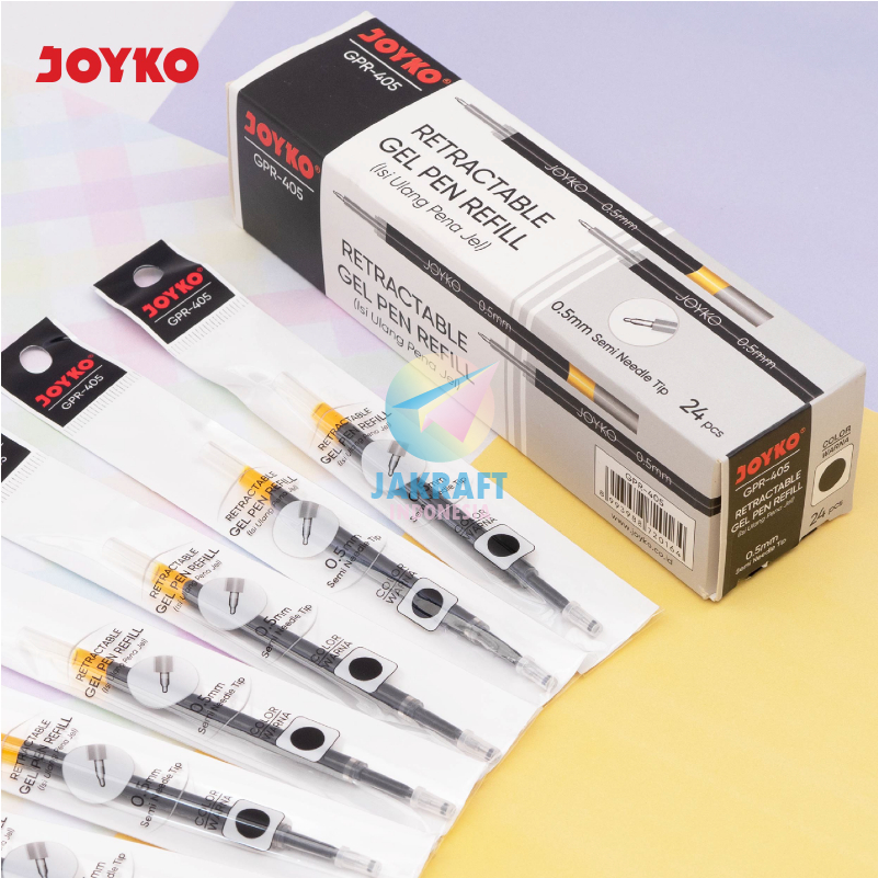 

(24 Pcs) Refill Isi Ulang Segala Pulpen Gel Pen Klik Ujung Jarum Klik JOYKO GPR-405 Tebal 0.5 mm Semi Needle Hitam Black Tip Anti Macet Luntur Retractable | PACK