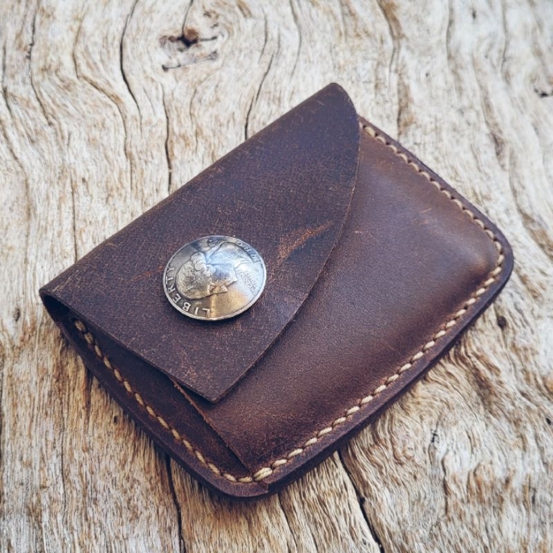 Compact Wallet with Custom Button, Year Birth Conchos, US Quarter Dollar Coin