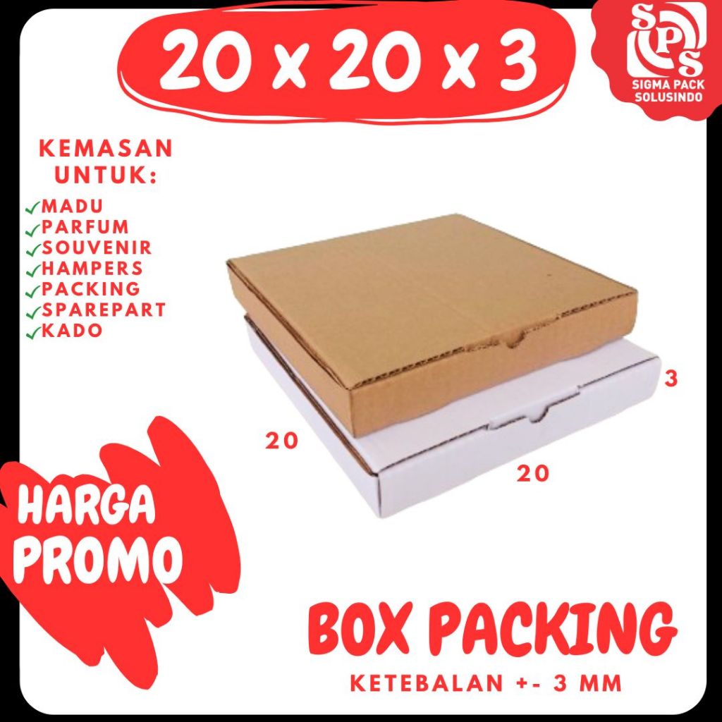 

Kardus 20x20x3 LD box dus packing kotak kemasan karton pizza souvenir hampers sparepart minyak wangi kosmetik