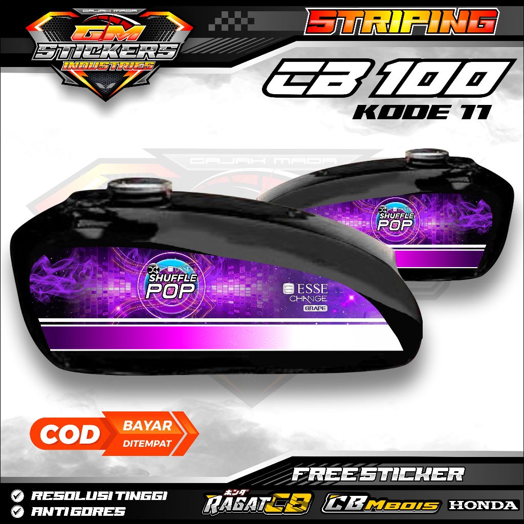 STRIPING VARIASI CB 100 MOTIF ESSE SHUFFLE POP CHANGE GRAPE UNGU K11
