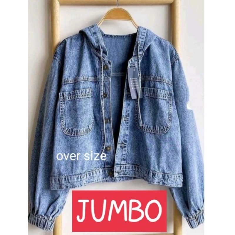 Jaket Jeans Cewek Hoodie over size/Jaket Hoodie Jeans big size