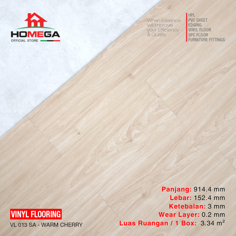 Homega Vinyl Flooring - Lantai Kayu Parket Parkit Parquet Stiker - Tekstur Wood Warm Cherry - 1 Box