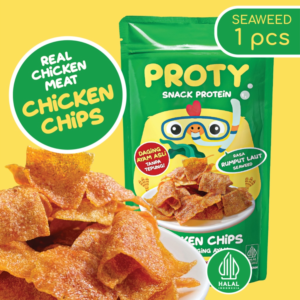 

PROTY Chicken Chips Rumput Laut Seaweed (1 pcs) - Keripik Daging Ayam - Snack Cemilan Tinggi Protein