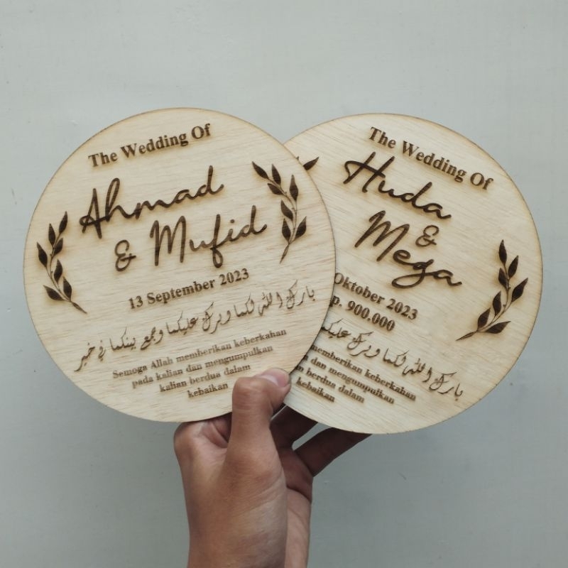 Kayu Triplek Lingkaran Bulat Grafir Nama Hiasan Mahar Scrabook Plywood
