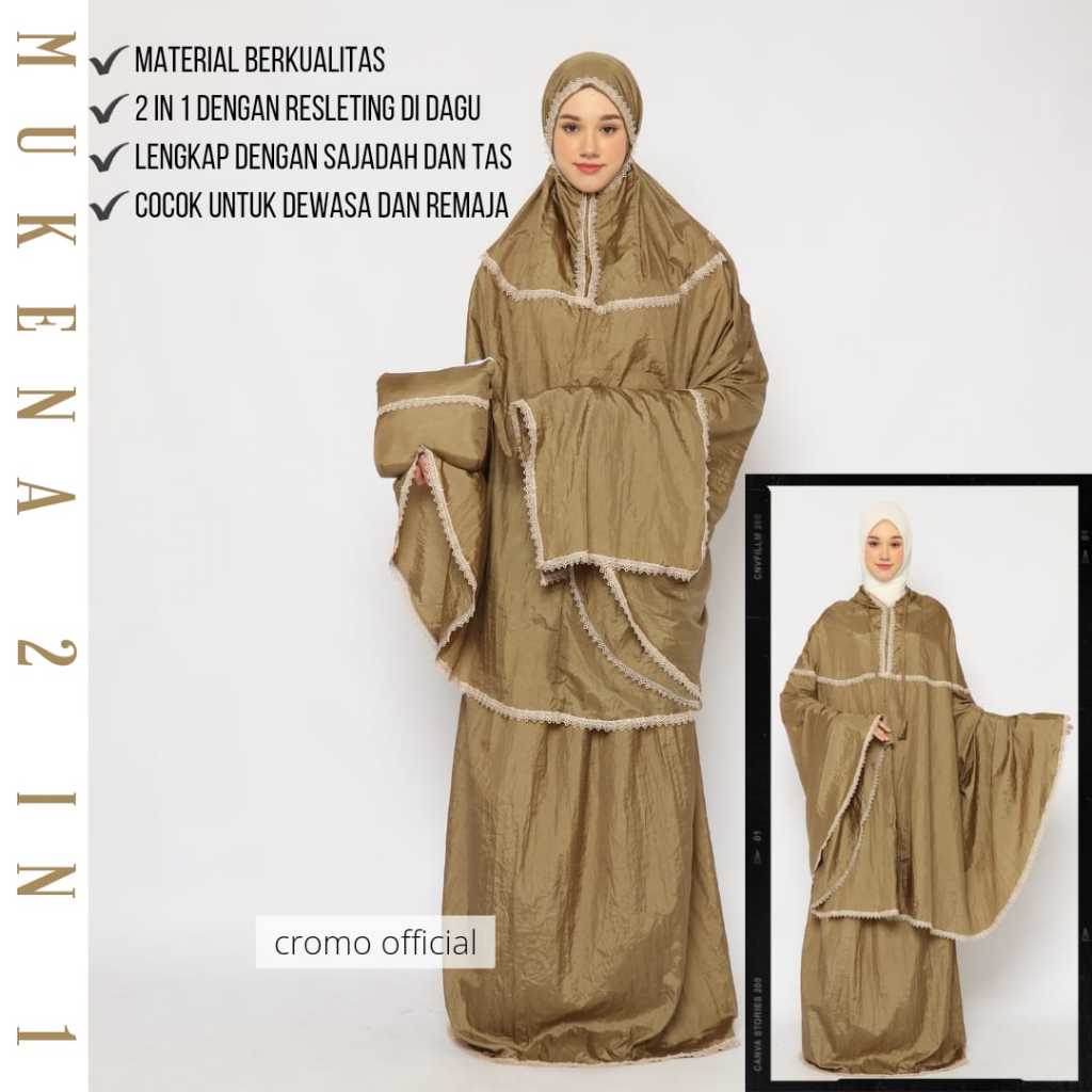 Mukena Dewasa Mukenah Traveling Parasut Premium Jumbo Polos 2 in 1