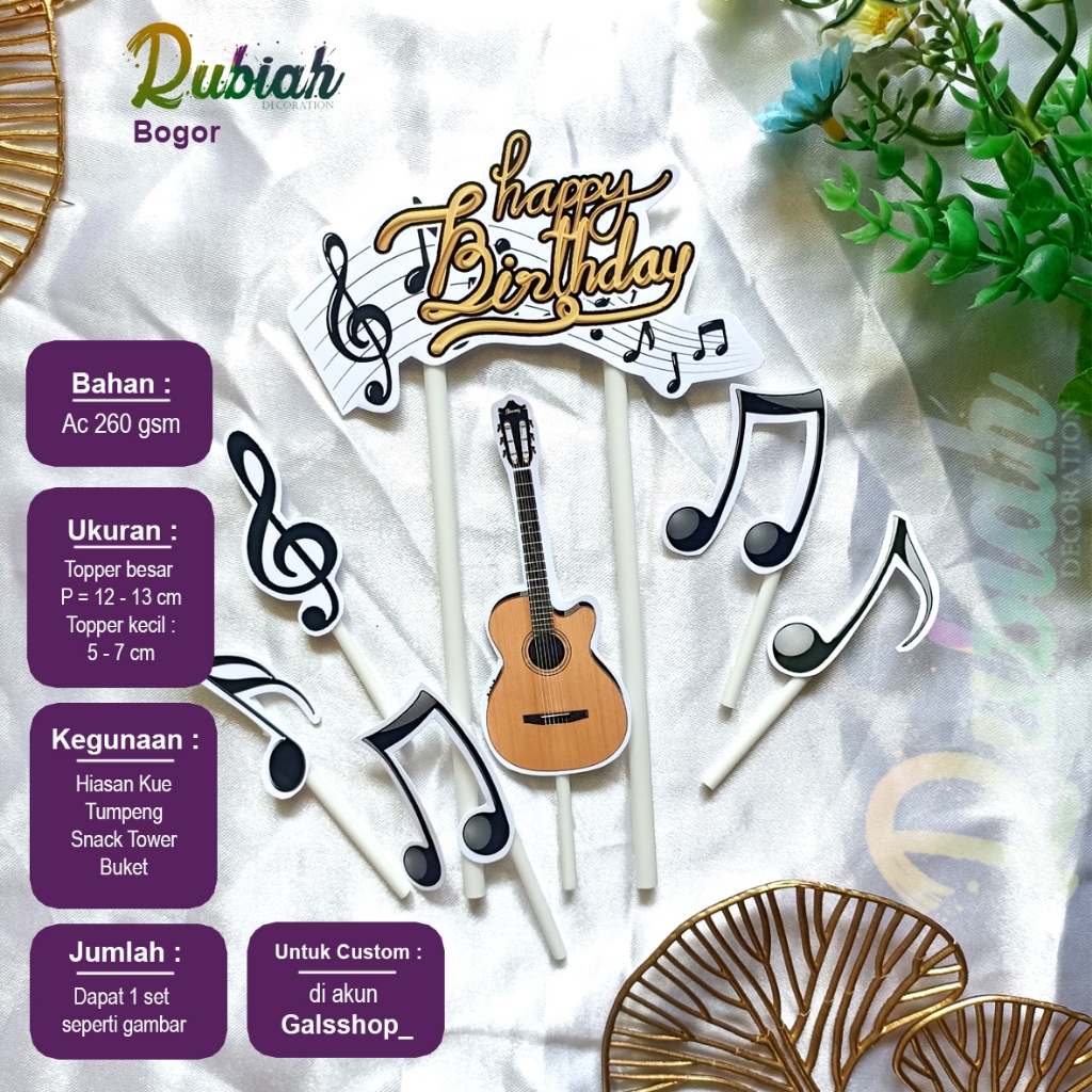 Topper cake Music Hiasan Kue Ulang Tahun Musik / Snack Tower / Buket